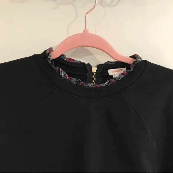 J.Crew Black Crewneck Sweatshirt with plaid frill lining and gold zipper… - Picture 4 of 10